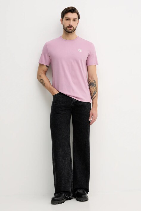Calvin Klein Jeans t-shirt bawełniany męski kolor różowy z aplikacją LV04RC272G