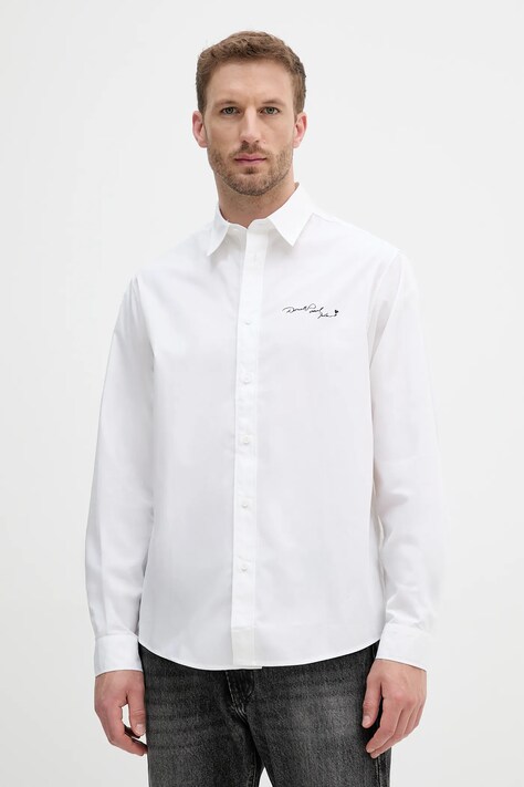 Bavlněná košile Karl Lagerfeld DISNEY pánská, bílá barva, relaxed, s klasickým límcem, 553270.605988