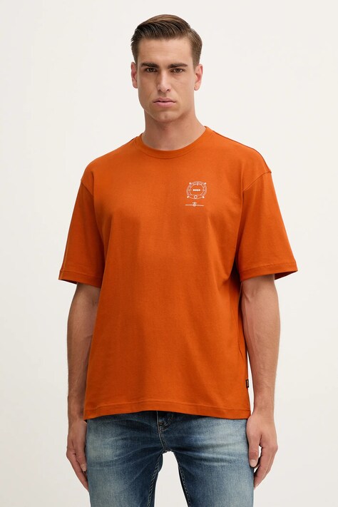 BOSS Orange tricou din bumbac culoarea portocaliu, cu imprimeu, 50546370