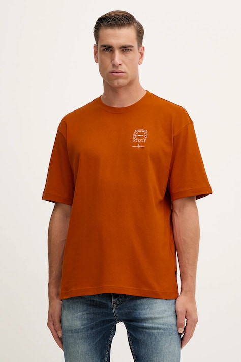 Bavlnené tričko BOSS Orange pánske, oranžová farba, s potlačou, 50546370