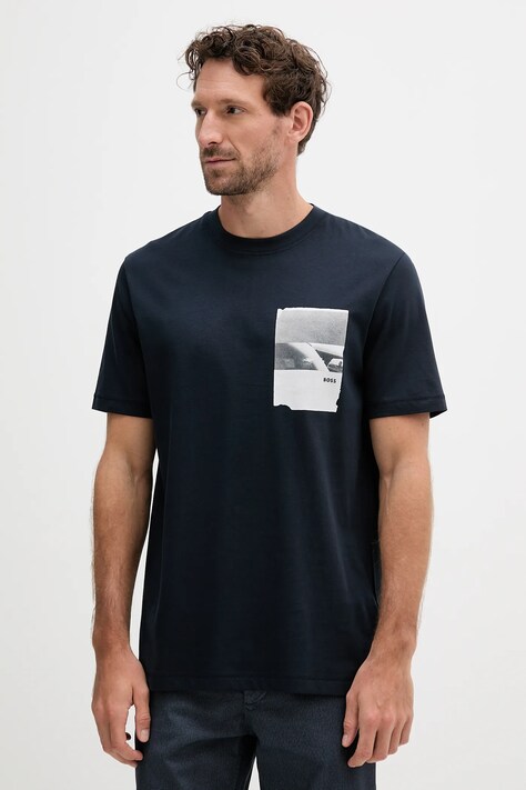 BOSS Orange t-shirt bawełniany męski kolor granatowy z nadrukiem 50546920