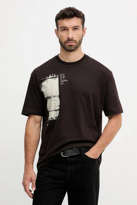 BOSS Orange t-shirt bawełniany męski kolor brązowy z nadrukiem 50546958