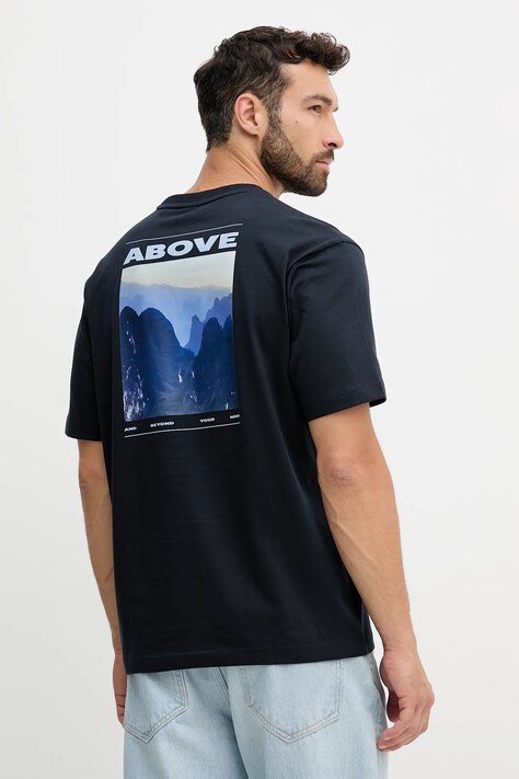 BOSS Orange t-shirt bawełniany męski kolor granatowy z nadrukiem 50547087