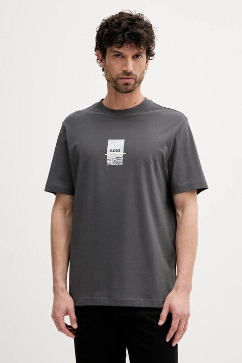 BOSS Green tricou culoarea gri, cu imprimeu, 50545869