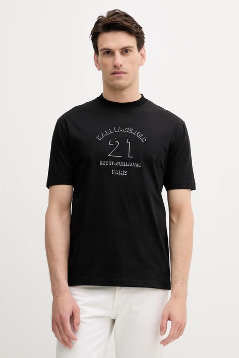 Bavlněné tričko Karl Lagerfeld pánské, černá barva, s aplikací, 553240.755160