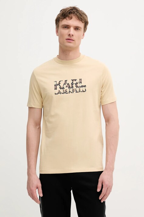Karl Lagerfeld tricou din bumbac culoarea bej, cu imprimeu, 553225.755036
