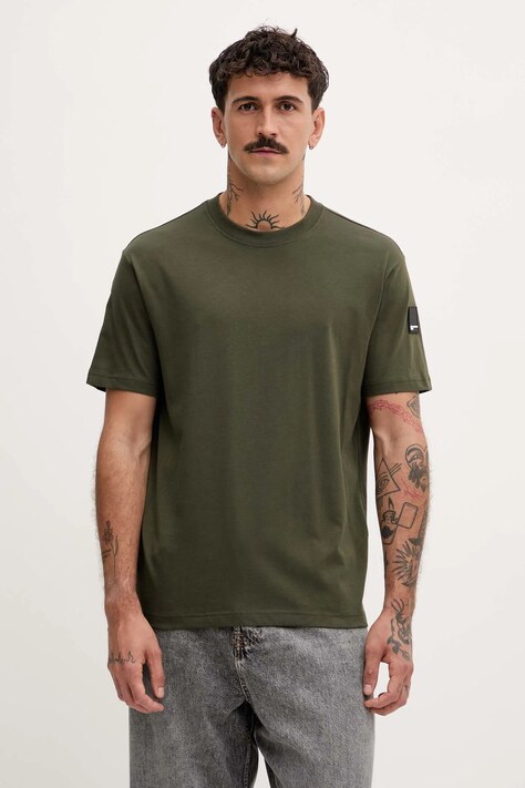 Karl Lagerfeld Jeans t-shirt bawełniany męski kolor zielony gładki A3M17003