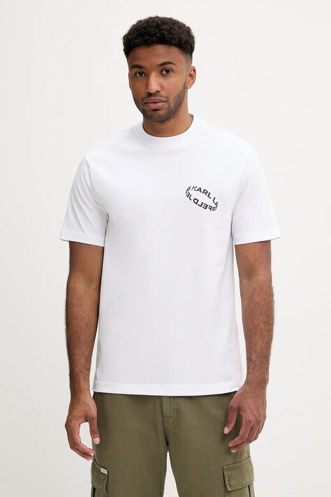 Karl Lagerfeld Jeans tricou din bumbac culoarea alb, cu imprimeu, A3M17031