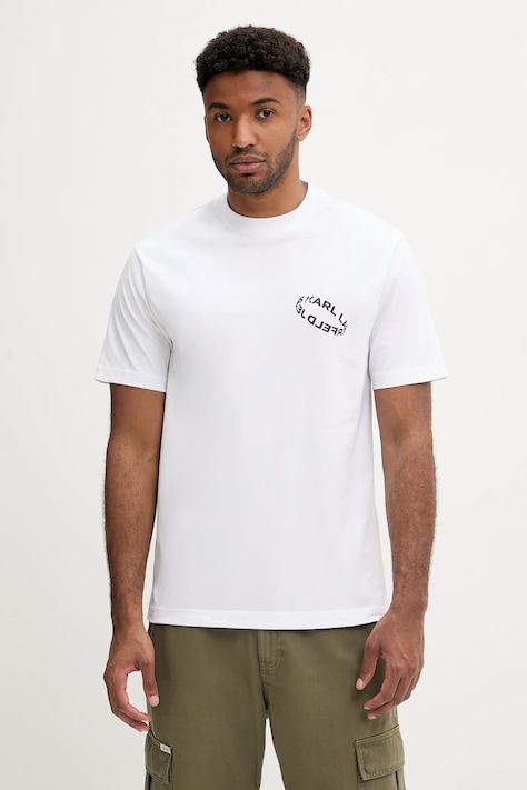 Karl Lagerfeld Jeans t-shirt bawełniany męski kolor biały z nadrukiem A3M17031