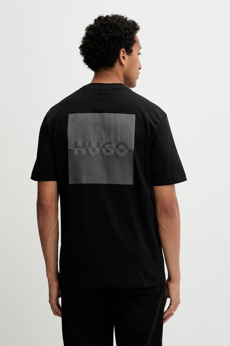 HUGO t-shirt bawełniany męski kolor czarny gładki 50542816