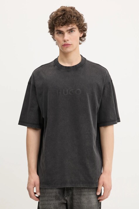 Hugo Blue t-shirt bawełniany męski kolor szary z nadrukiem 50542638