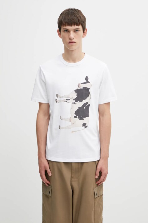 Barbour t-shirt bawełniany x Paul Smith T-Shirt męski kolor biały z nadrukiem MTS1525WH11