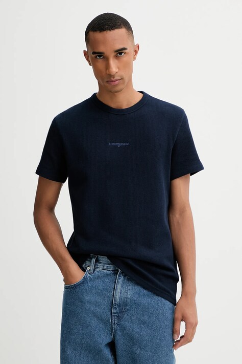 Tommy Jeans tricou din bumbac culoarea bleumarin, cu imprimeu, DM0DM21778