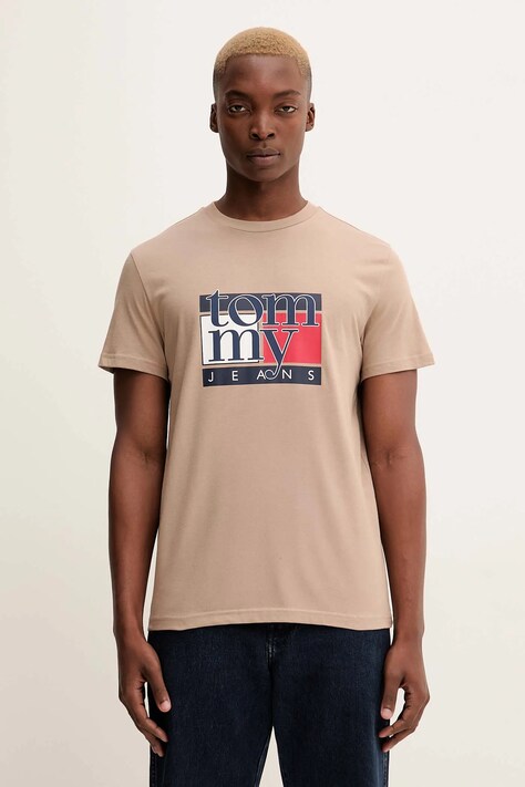 Бавовняна футболка Tommy Jeans колір коричневий візерунок DM0DM21977