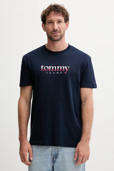 Хлопковая футболка Tommy Jeans цвет синий с принтом DM0DM21978