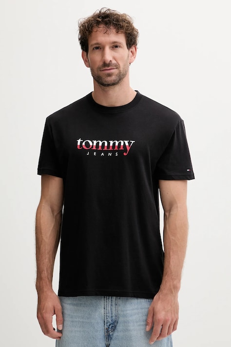 Хлопковая футболка Tommy Jeans цвет чёрный с принтом DM0DM21978
