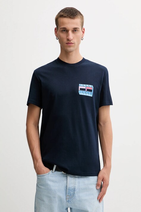Tommy Jeans tricou din bumbac culoarea bleumarin, cu imprimeu, DM0DM21980