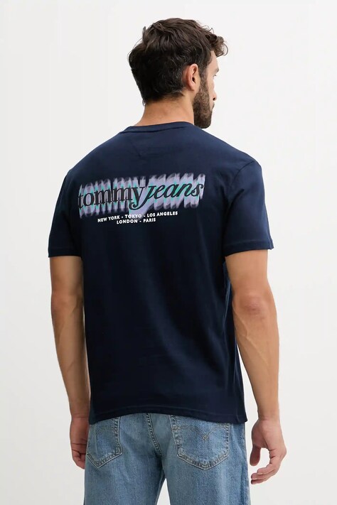 Tommy Jeans tricou din bumbac culoarea bleumarin, cu imprimeu, DM0DM21982