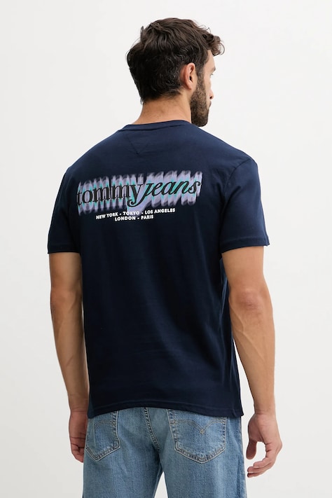Хлопковая футболка Tommy Jeans цвет синий с принтом DM0DM21982
