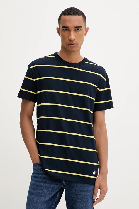Bavlněné tričko Tommy Jeans pánské, tmavomodrá barva, DM0DM21983