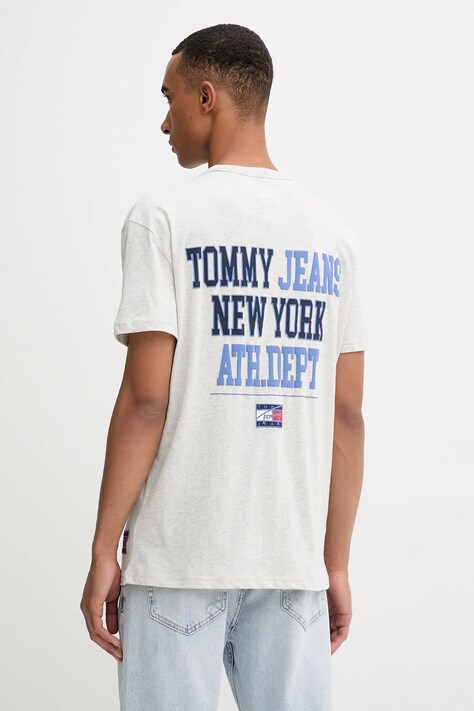 Tommy Jeans tricou din bumbac culoarea gri, cu imprimeu, DM0DM21989