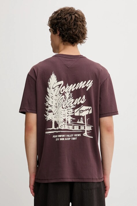 Tommy Jeans t-shirt bawełniany męski kolor brązowy z nadrukiem DM0DM22060