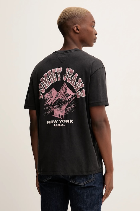 Tommy Jeans tricou din bumbac culoarea negru, cu imprimeu, DM0DM22060