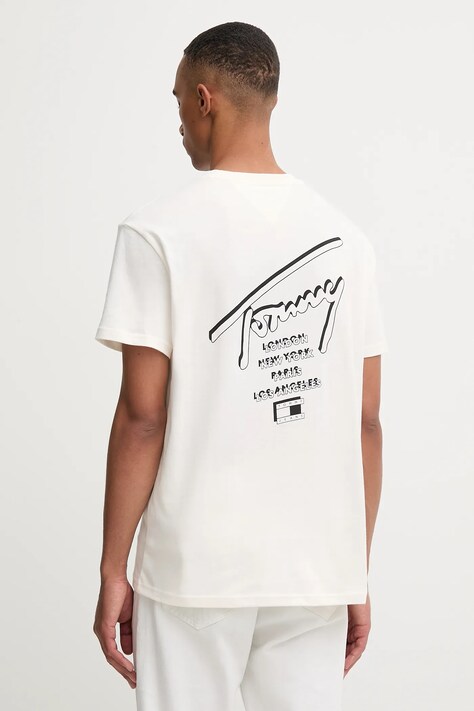 Хлопковая футболка Tommy Jeans цвет бежевый с принтом DM0DM22120
