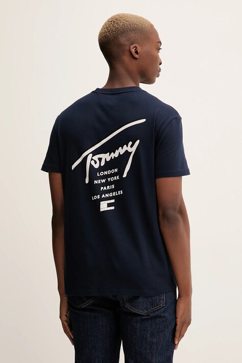 Tommy Jeans tricou din bumbac culoarea bleumarin, cu imprimeu, DM0DM22120