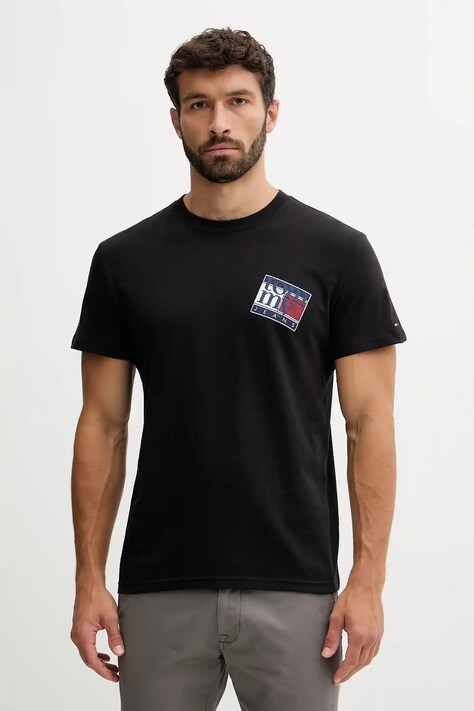 Tommy Jeans tricou din bumbac culoarea negru, cu imprimeu, DM0DM22127