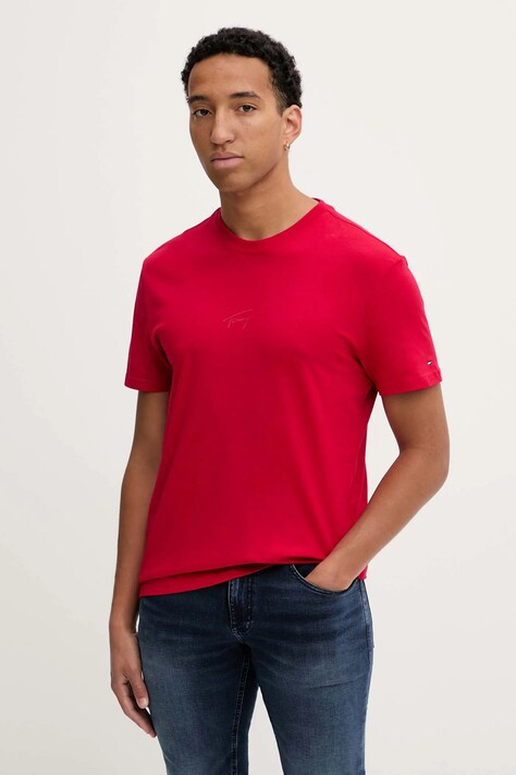 Tommy Jeans t-shirt bawełniany męski kolor czerwony gładki DM0DM22138