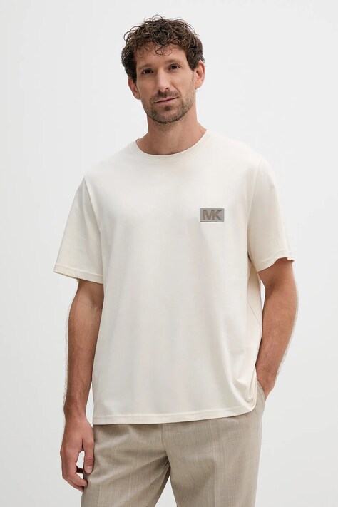 Michael Kors t-shirt bawełniany męski kolor beżowy z nadrukiem CT552NHFV4