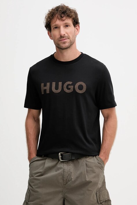 HUGO t-shirt bawełniany męski kolor czarny z aplikacją 50542737