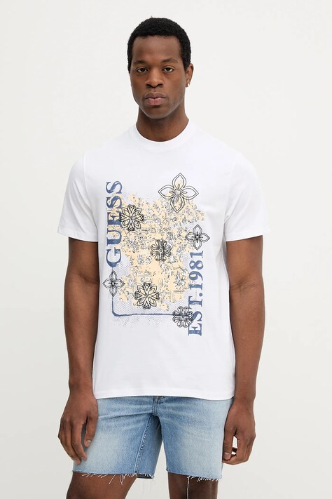 Бавовняна футболка Guess колір білий з принтом M5YI12 I3Z14