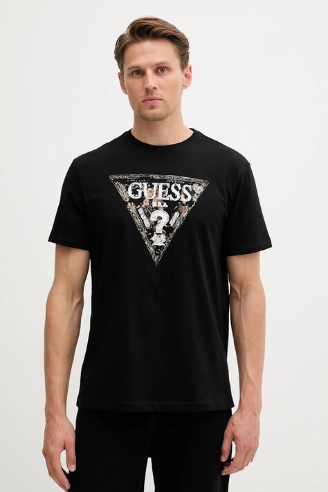Guess tricou din bumbac culoarea negru, cu imprimeu, M5YI15 I3Z14
