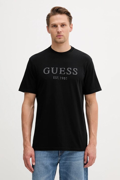 Guess t-shirt bawełniany męski kolor czarny z aplikacją M5YI17 I3Z14