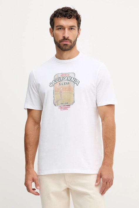 Guess tricou din bumbac PANORAMA culoarea alb, cu imprimeu, M5YI18 I3Z14