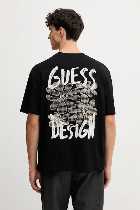 Бавовняна футболка Guess колір чорний візерунок M5YI20 K8FQ4