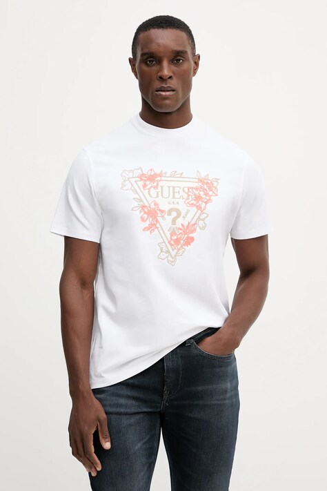 Guess t-shirt bawełniany męski kolor biały z aplikacją M5YI21 K8FQ4