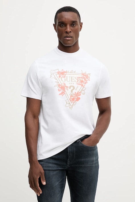 Бавовняна футболка Guess колір білий з аплікацією M5YI21 K8FQ4