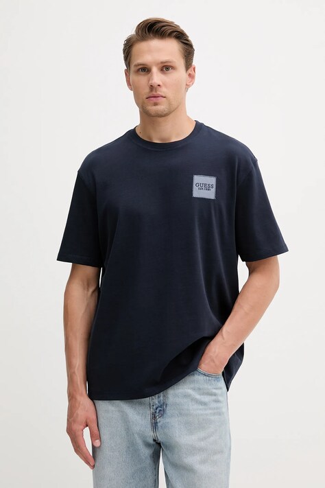 Guess tricou din bumbac culoarea bleumarin, cu imprimeu, M5YI27 KCCM1