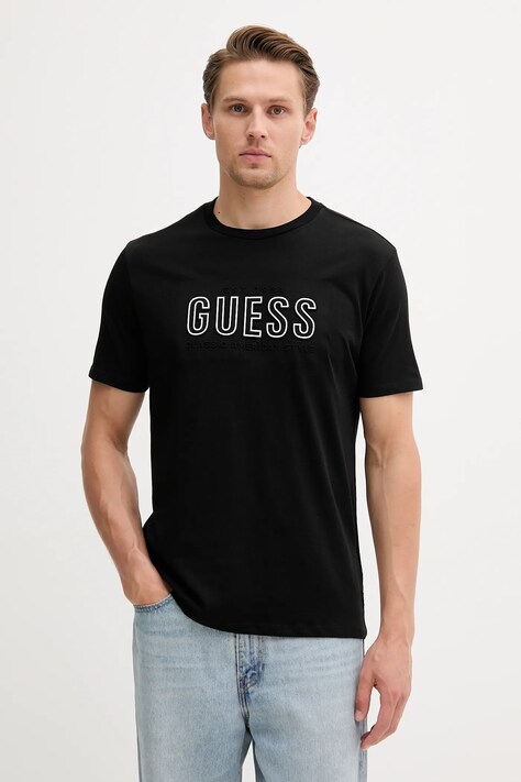 Guess t-shirt bawełniany męski kolor czarny z nadrukiem M5YI44 KBW41
