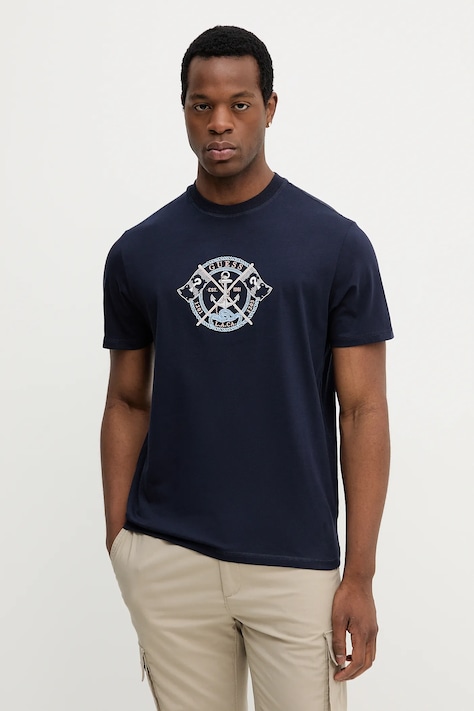 Guess t-shirt bawełniany MARINA męski kolor granatowy z aplikacją M5YI62 K8FQ4