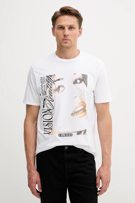 Guess tricou din bumbac culoarea alb, cu imprimeu, M5YI68 KBW41