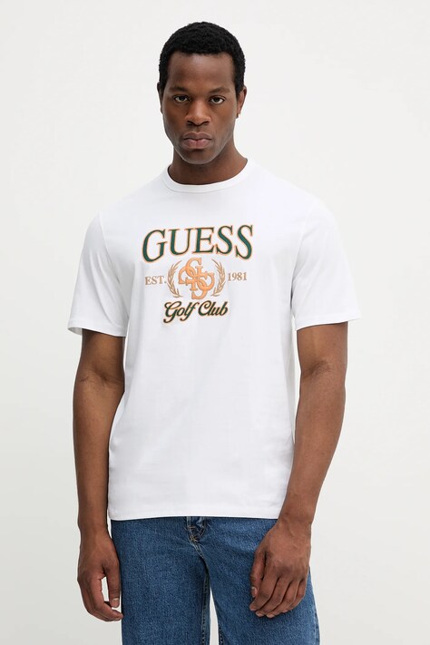 Guess t-shirt bawełniany męski kolor biały z aplikacją M5YI69 KBW41