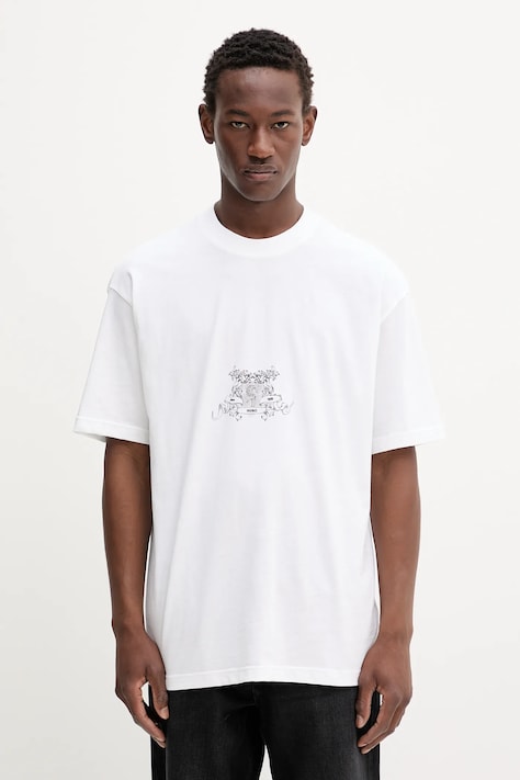 HUGO t-shirt bawełniany męski kolor beżowy z nadrukiem 50542817