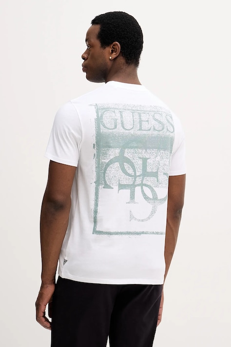 Guess tricou din bumbac PAINTERS culoarea alb, cu imprimeu, M5YI48 KBW41