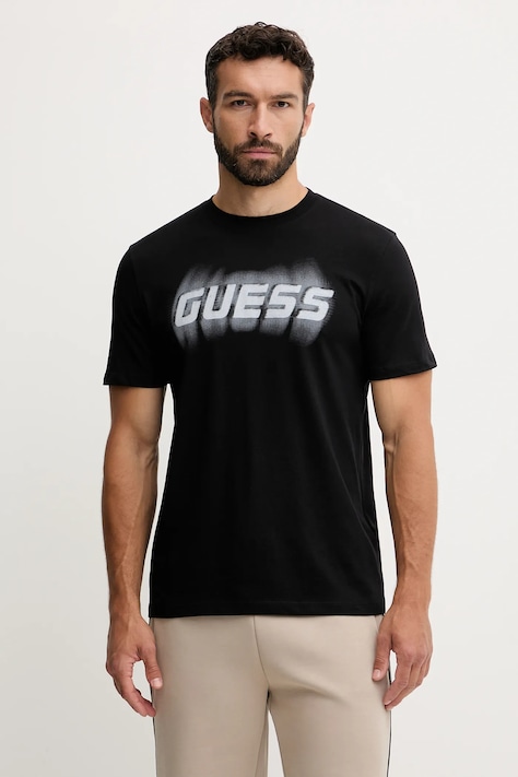 Хлопковая футболка Guess ASCANIO цвет чёрный с принтом Z5YI12 I3Z14
