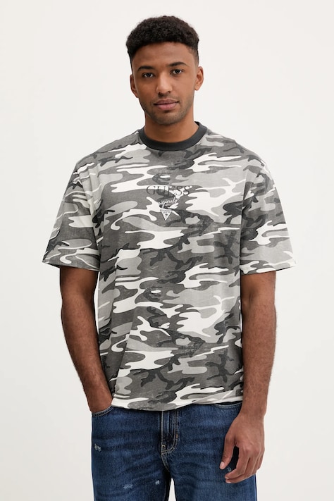 Хлопковая футболка Guess Originals цвет серый узор M5GI69 K8FQ4