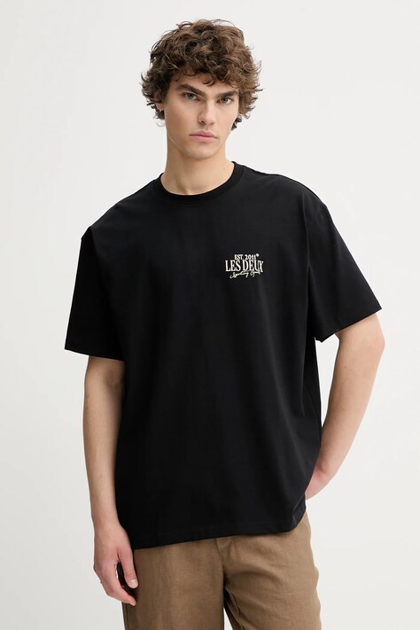 Les Deux t-shirt bawełniany Allen męski kolor czarny z nadrukiem 1000207